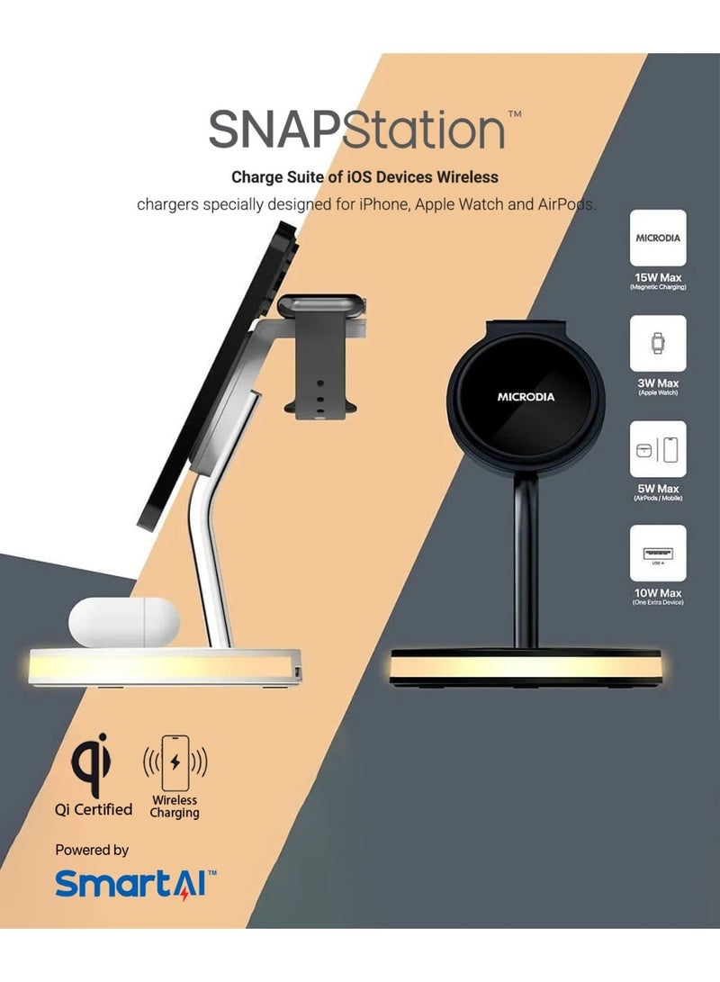 MICRODIA SNAPStation™ELITE 33W 5-in-1 Magnetic Wireless Charging Station – MagSafe Charger Stand with Adjustable Ambient Lighting, Fast Qi Wireless Charger for iPhone 16/15/14/13, AirPods & Watch - Image 3